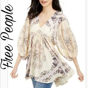 Free People Girl Talk Printed Tunic Top In Ivory Combo